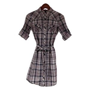 *Tommy Hilfiger* Women's Cotton Roll Tab Sleeve Plaid Snap Shirt Dress Size XS